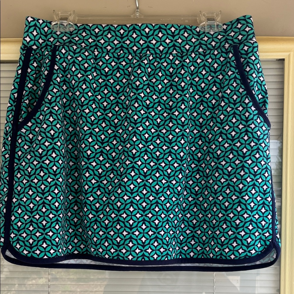 T by Talbots Teal and Navy Geometric Skort
